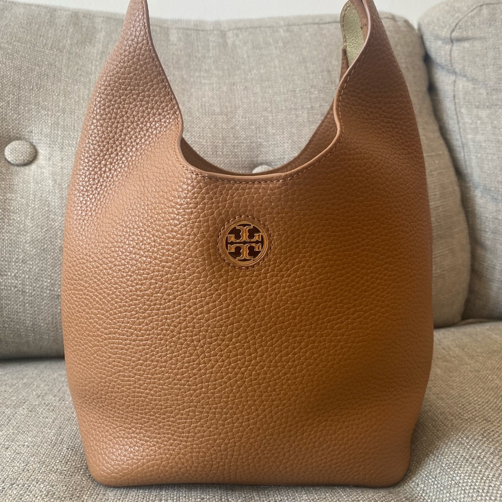 Tory Burch tan crossbody bucket bag